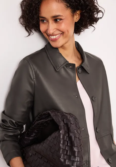 Jacke im Leder-Look mit Knöpfen espresso brown