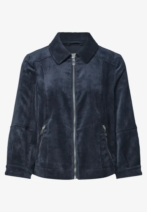 3/4 Arm Cordjacke mit Hemdkragen darkest blue Dunkelblaue Wildlederjacke mit Reißverschluss und seitlichen Taschen