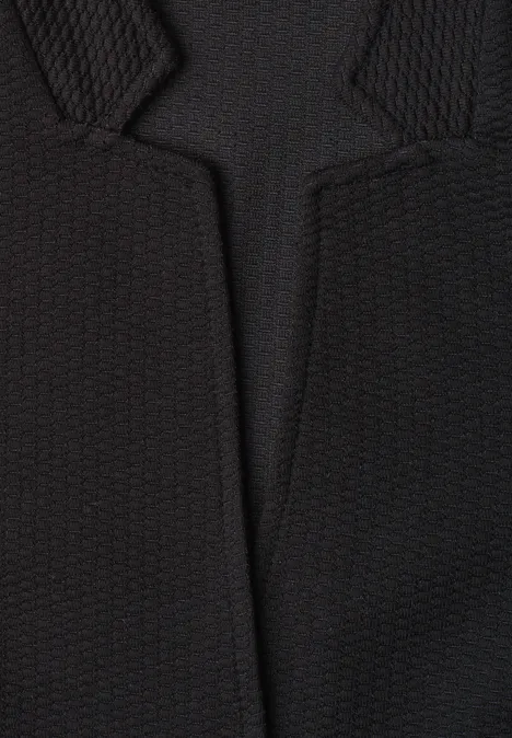 Blazer mit Reverskragen und Struktur Black Schwarz strukturierter Stoff mit V-förmigem Ausschnitt
