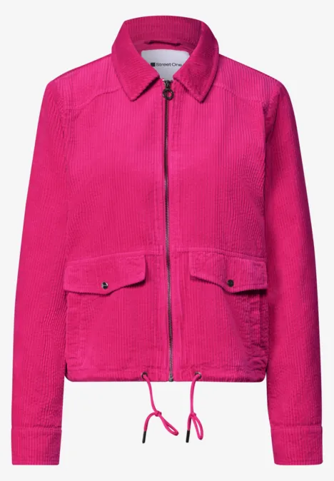 Veste fuchsia à fermeture éclair, col chemise et poches plaquées