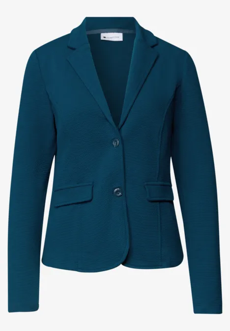 Tealfarbener, taillierter Blazer mit Reverskragen und Zwei-Knopf-Verschluss.