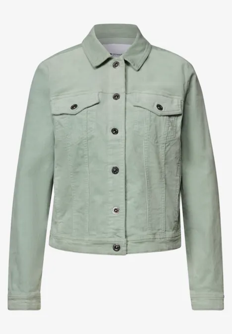 Veste en jean vert clair à boutons et poches poitrine