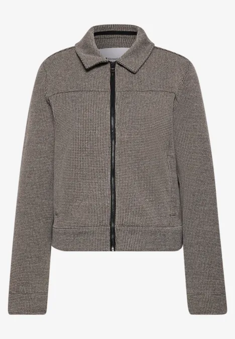 Veste à col chemise et à motifs Black Graue Fleecejacke mit Reißverschluss und Hemdkragen.