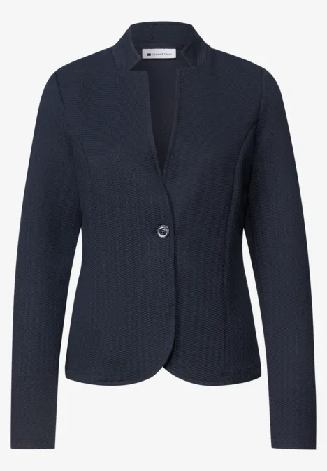 Donkerblauwe damesblazer met lange mouwen en een knoopsluiting