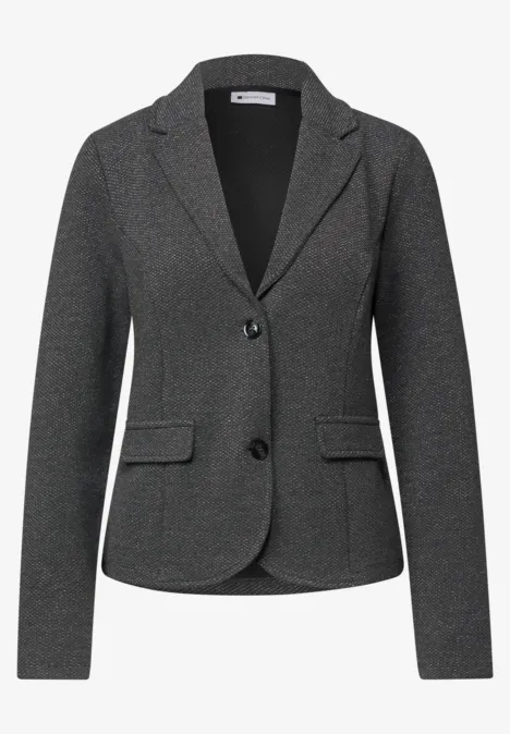 Grauer Damenblazer mit Reverskragen, zwei Knöpfen und Klappentaschen