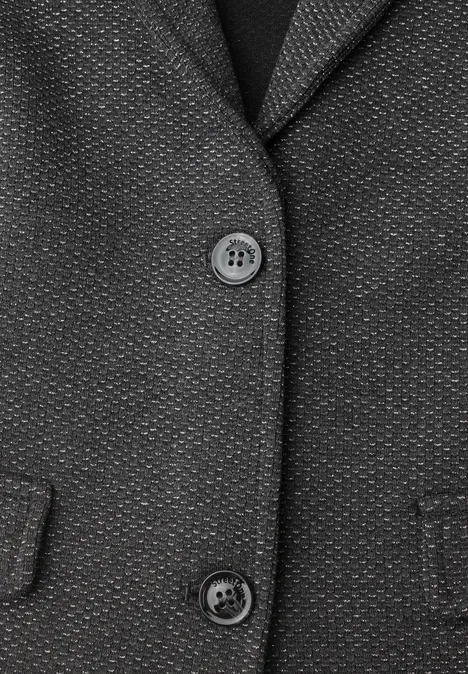 Dunkelgrauer, fein strukturierter Blazer mit zwei Knöpfen und Pattentaschen.