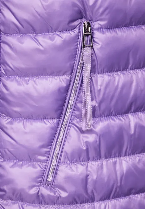 Long Kapuzen Steppweste shiny lilac