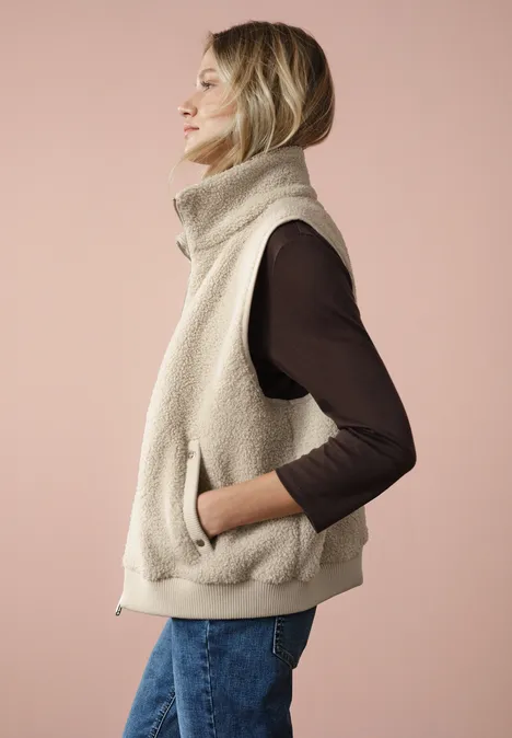 Teddy vest met gebreid detail Soft Fawn Beige
