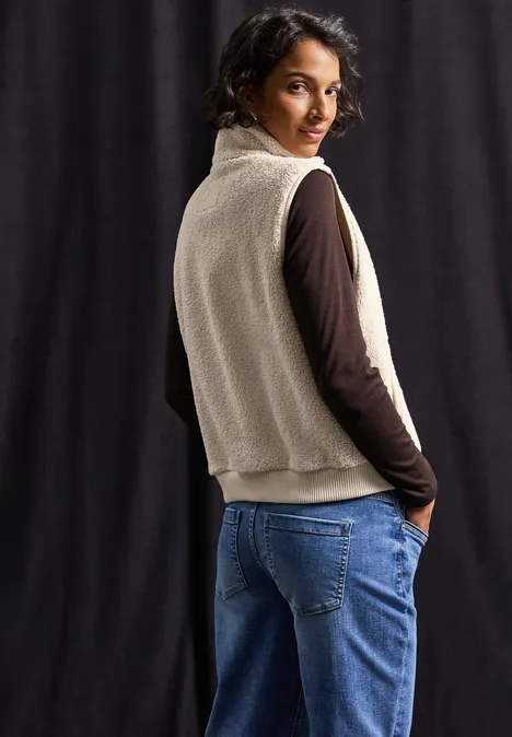 Teddy Weste mit Strickdetail Soft Fawn Beige