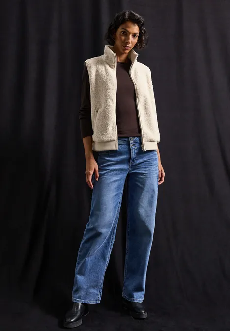Teddy Weste mit Strickdetail Soft Fawn Beige