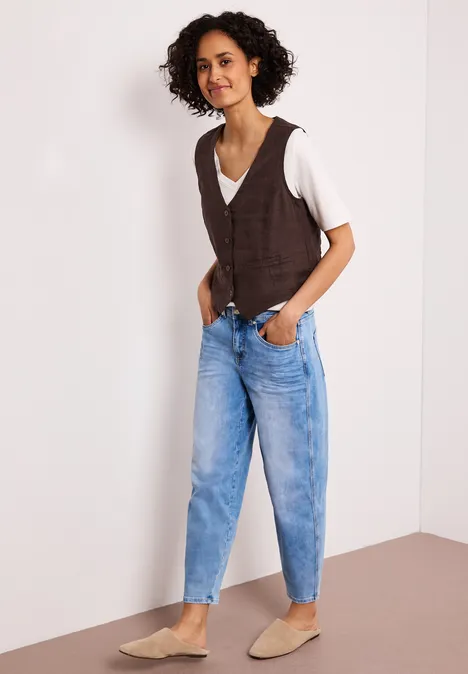 Gilet met V-hals en linnen knopen espresso brown