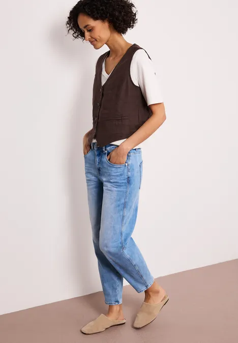 Gilet met V-hals en linnen knopen espresso brown