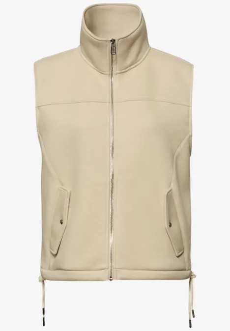 Kort vest met trekkoord smoke beige mel.