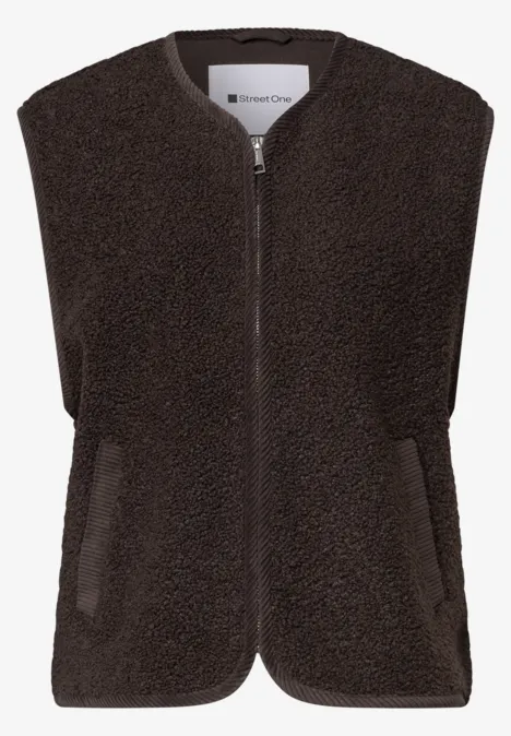 Ärmellose Fleece-Weste in dunklem Braun mit Reißverschluss und Taschen