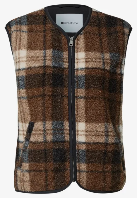 Gilet en peluche à fermeture zip et détails en velours côtelé Obsidian Blue Ärmellose Jacke aus flauschigem kariertem Fleece mit Reißverschluss und Eingrifftaschen.