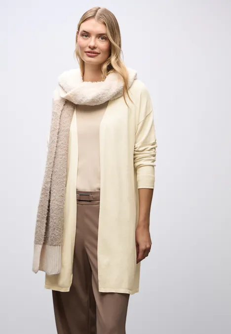 Lang fijn gebreid vest oak beige melange