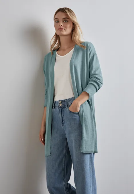 Langer Feinstrickcardigan steelwood blue melange