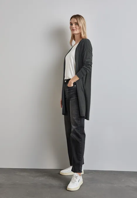 Langer Feinstrickcardigan gravel grey mel.