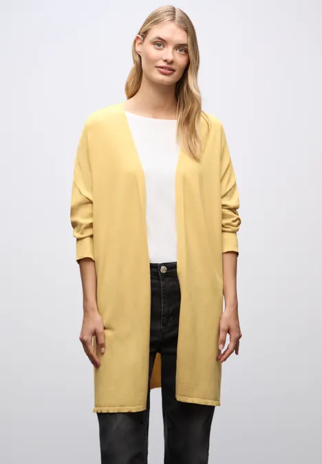 Lang fijn gebreid vest buttercup yellow