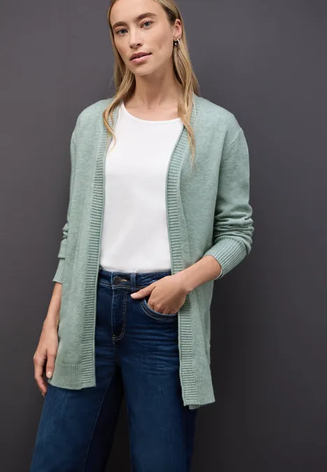 Cardigan mit Rollkante nile blue mel.