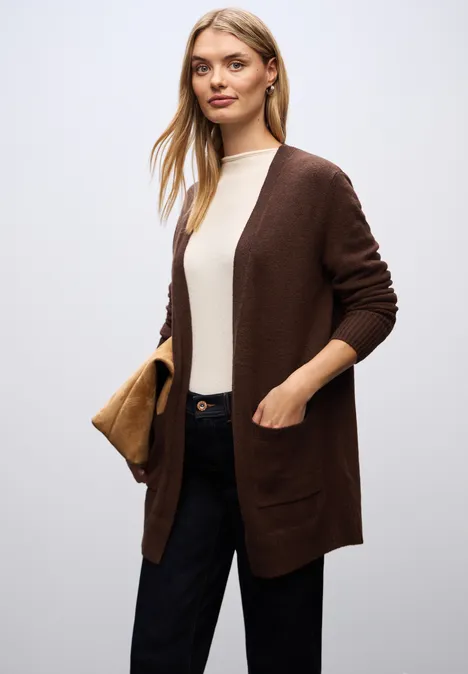 Offener Cardigan dark hazelnut brown mel.