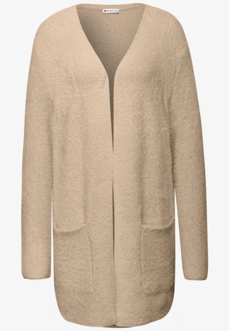 Langer Federgarn Cardigan sanded beige