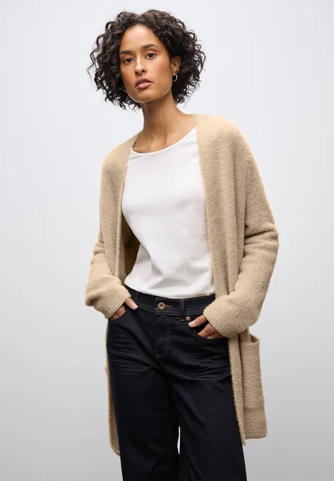 Langer Federgarn Cardigan sanded beige