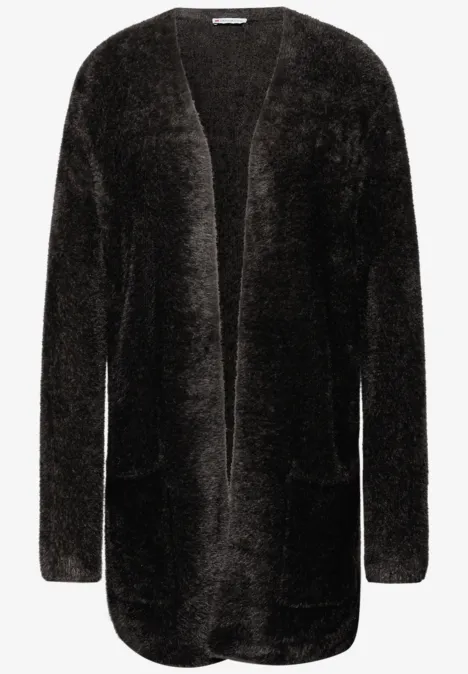 Langer Federgarn Cardigan darkest brown
