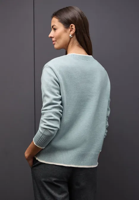 Vest met contrasterende details nile blue mel. Vest met contrasterende details nile blue mel.