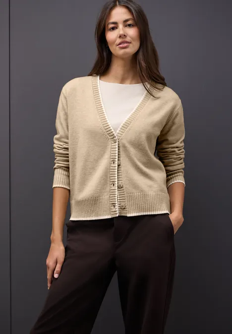 Cardigan mit Kontrastdetails sanded beige mel.