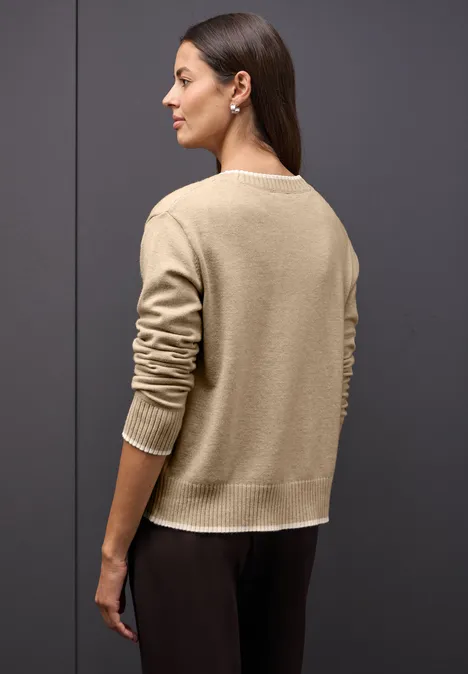 Cardigan mit Kontrastdetails sanded beige mel.
