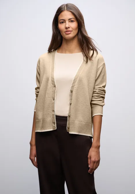 Cardigan mit Kontrastdetails sanded beige mel.