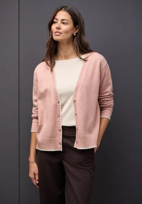 Cardigan mit Kontrastdetails faded rose mel.