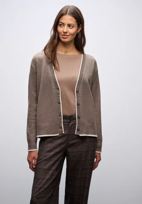 Cardigan mit Kontrastdetails silk brown mel.