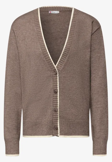 Cardigan mit Kontrastdetails silk brown mel.