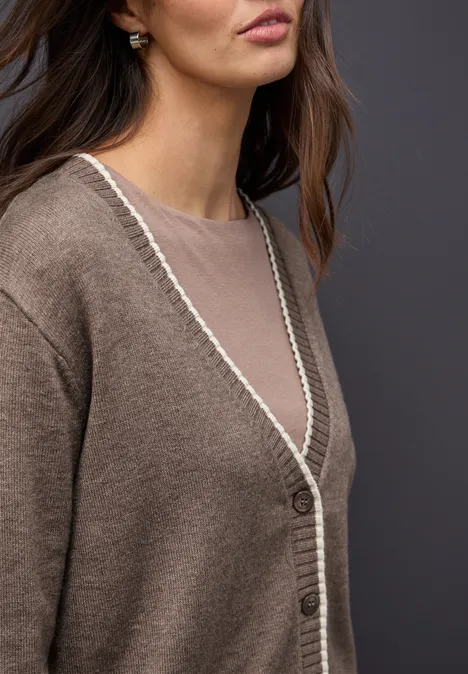 Cardigan mit Kontrastdetails silk brown mel.