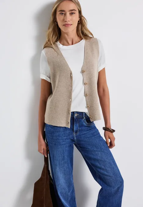Softe Rippstrick-Weste morning beige mel.