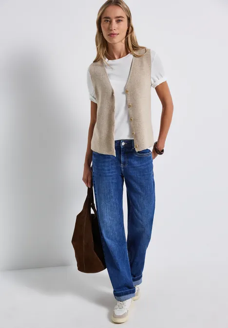 Softe Rippstrick-Weste morning beige mel.