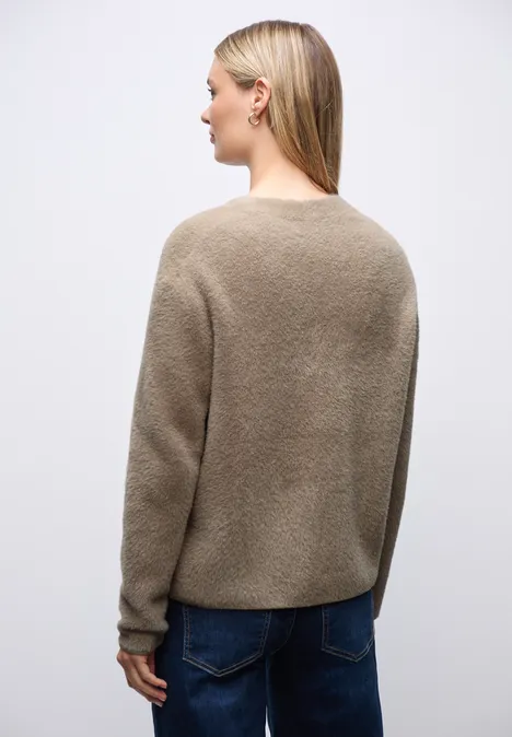 Offener Federgarn-Cardigan mocha glow