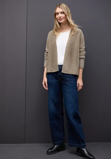 Offener Federgarn-Cardigan mocha glow