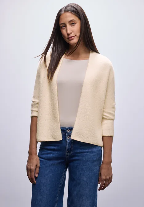 Offener Federgarn-Cardigan soft beige