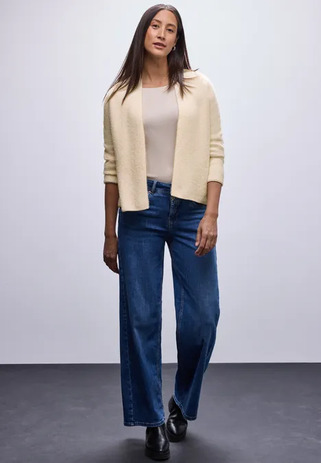 Offener Federgarn-Cardigan soft beige