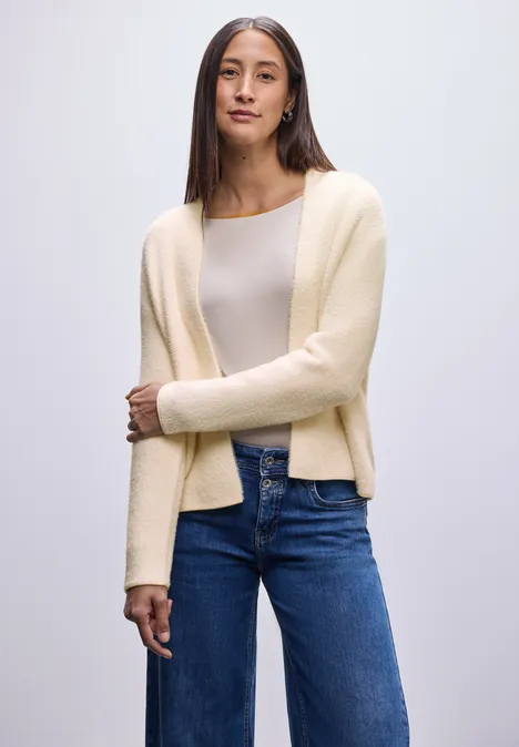 Offener Federgarn-Cardigan soft beige