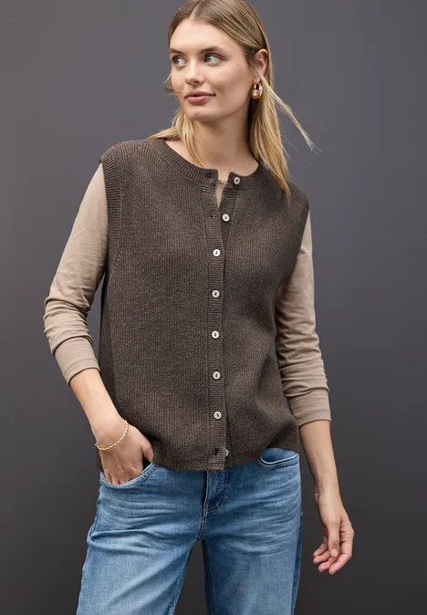 Ärmelloser Cosy Cardigan dark nomad brown mel.