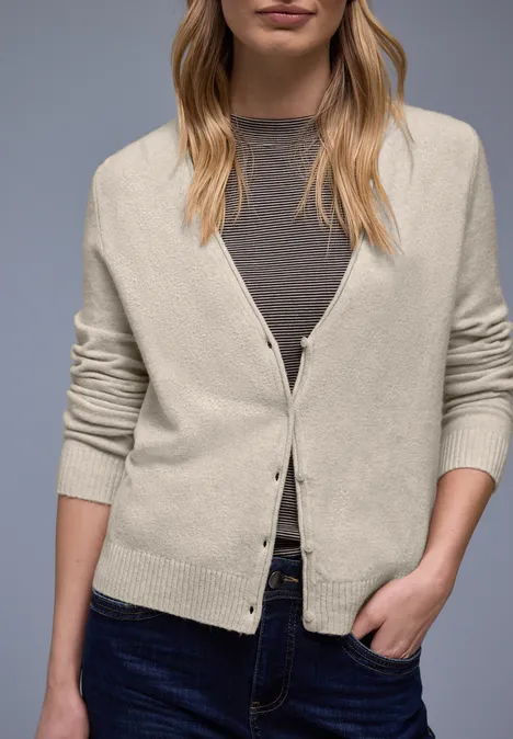 Kuscheliger V-Neck Cardigan cotton beige mel.