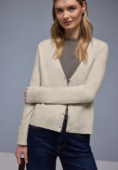 Kuscheliger V-Neck Cardigan cotton beige mel.