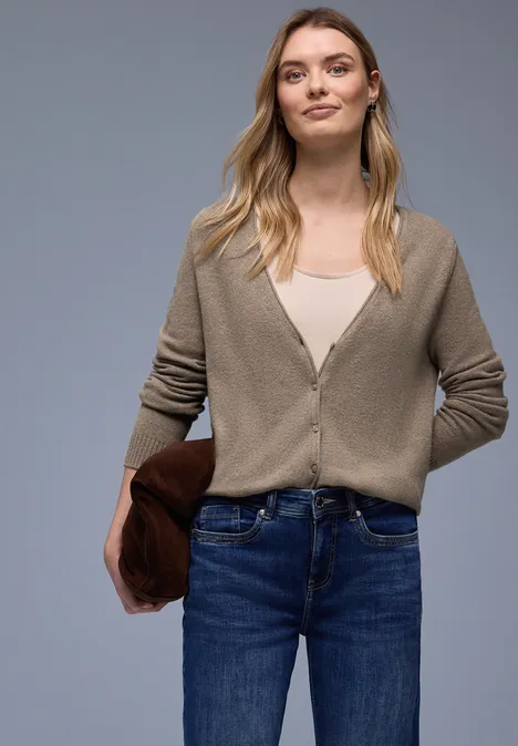 Kuscheliger V-Neck Cardigan light terra mocha mel.