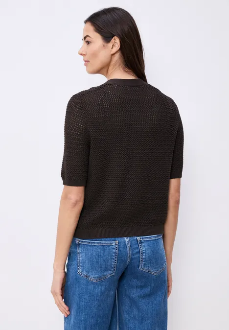 Vest met korte mouwen, V-hals en structuur espresso brown