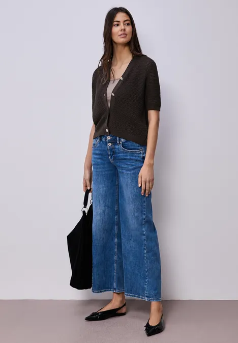 Vest met korte mouwen, V-hals en structuur espresso brown