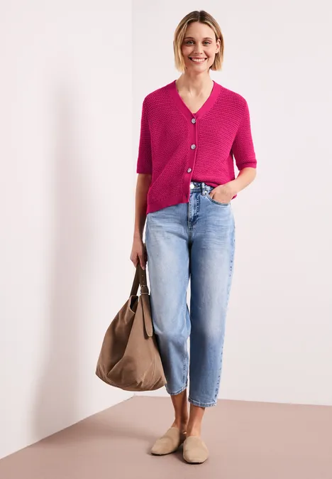 Vest met korte mouwen, V-hals en structuur magenta dream